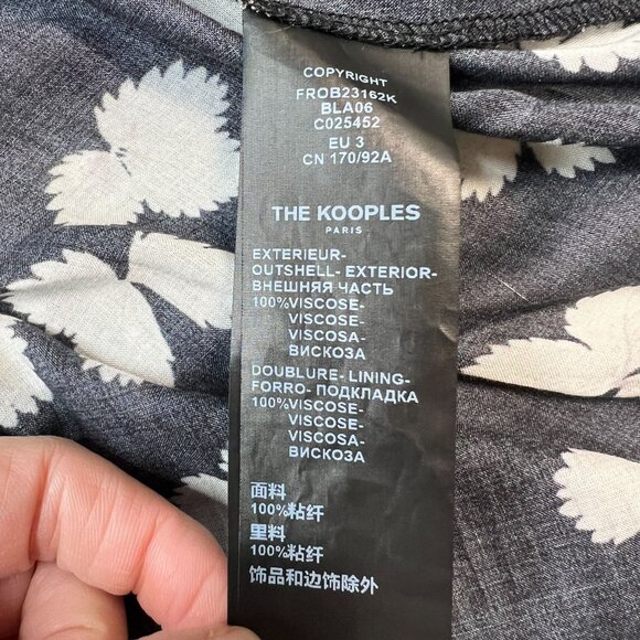 The Kooples Naive Flowers Chiffon Mini Dress Black Belted US Large - Picture 16 of 16